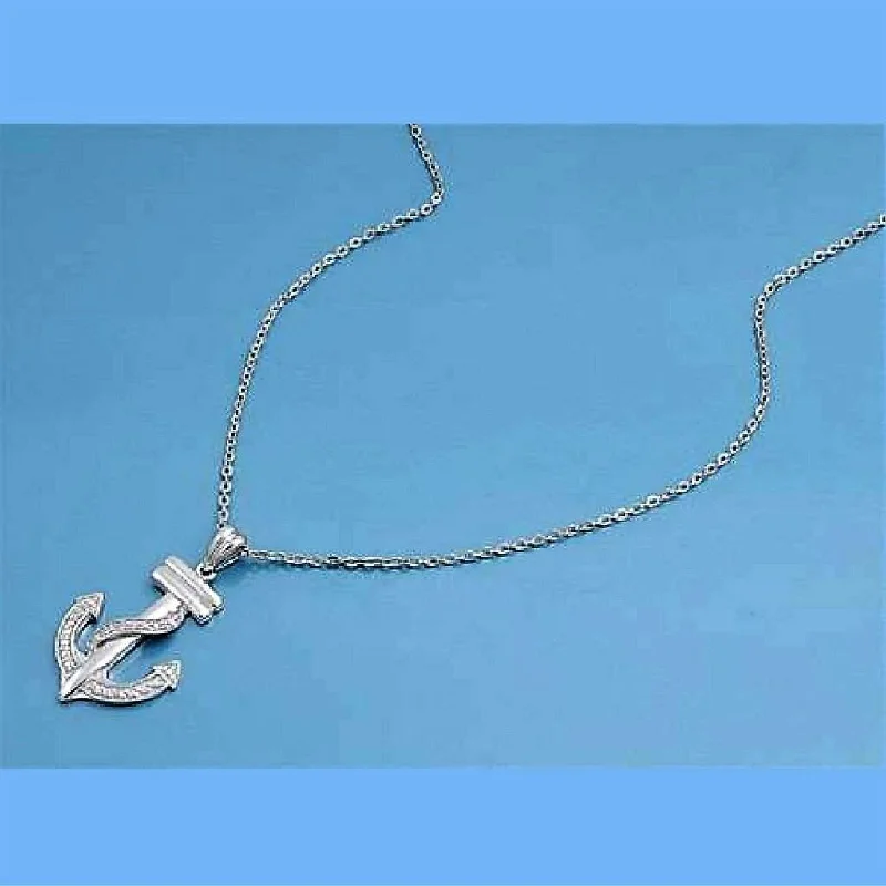 birthstone necklace for women -Sterling Silver and CZ Stone Anchor Charm Necklace