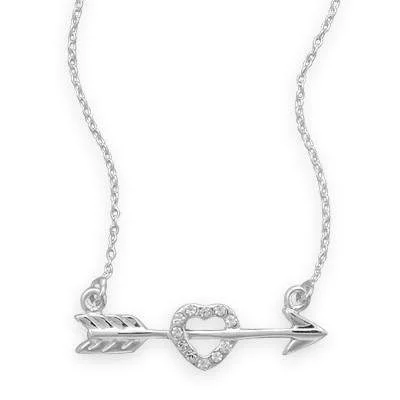 custom engraved necklace for women -Sterling Silver Arrow and CZ Heart Necklace