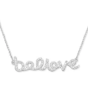 minimalist gold necklace -Sterling Silver "Believe" CZ Necklace