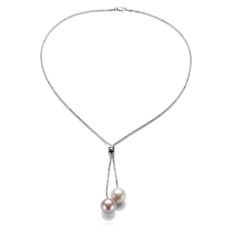 crystal pendant necklace -Sterling Silver White and Pink Pearl Lariat Necklace (9-10 mm)