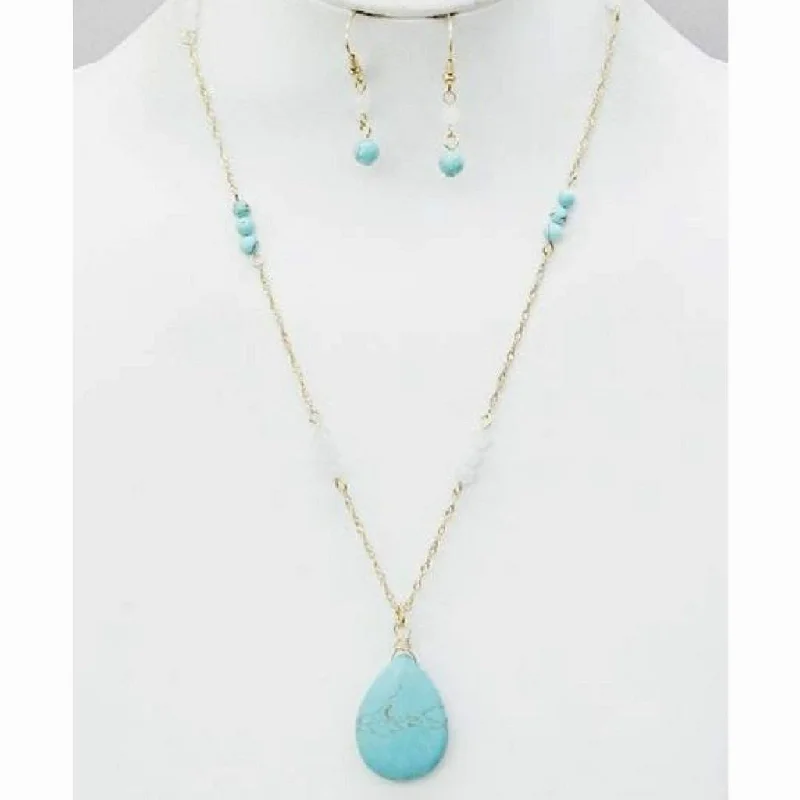 long necklace for layering -Teardrop Turquoise Drop Stone Necklace