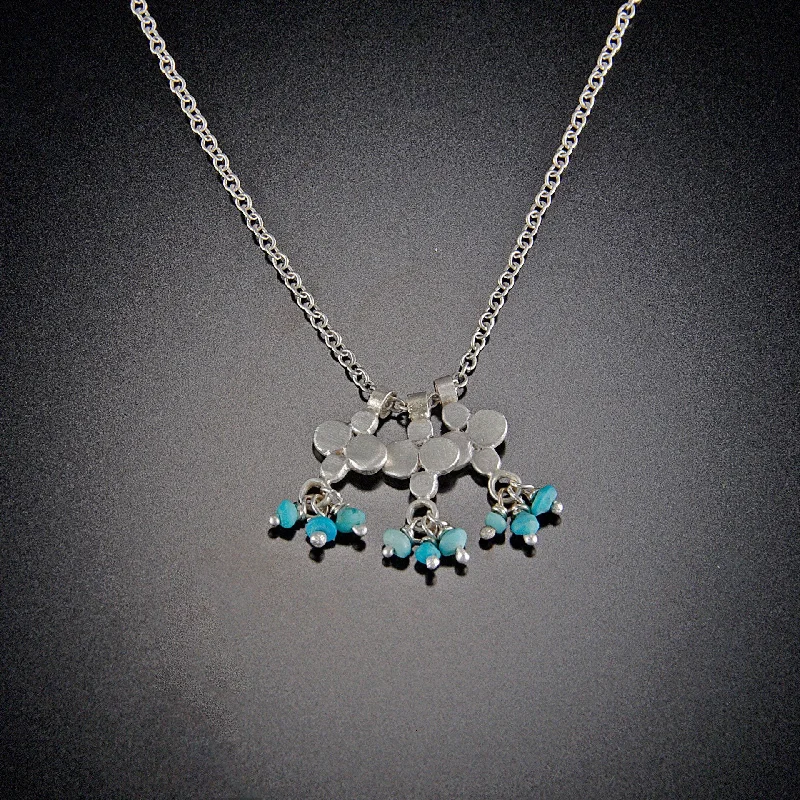 casual necklace for men -Three Tiny Multi Disk Charm Necklace with Turquoise Clusters