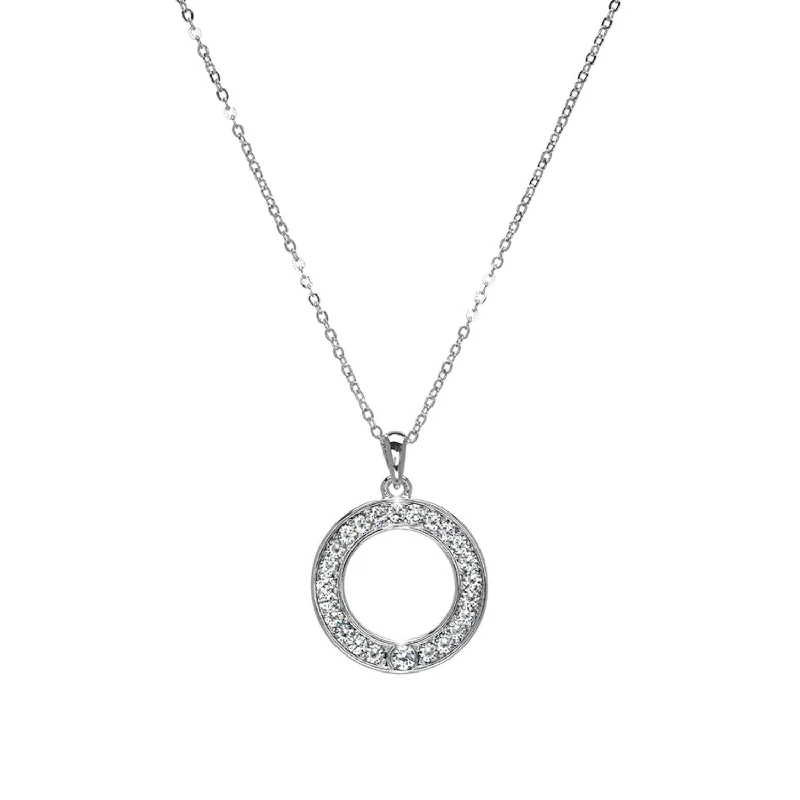 rose gold necklace for bridesmaids -Timeless Circle Necklace - Rhodium-Plated with Swarovski Accents