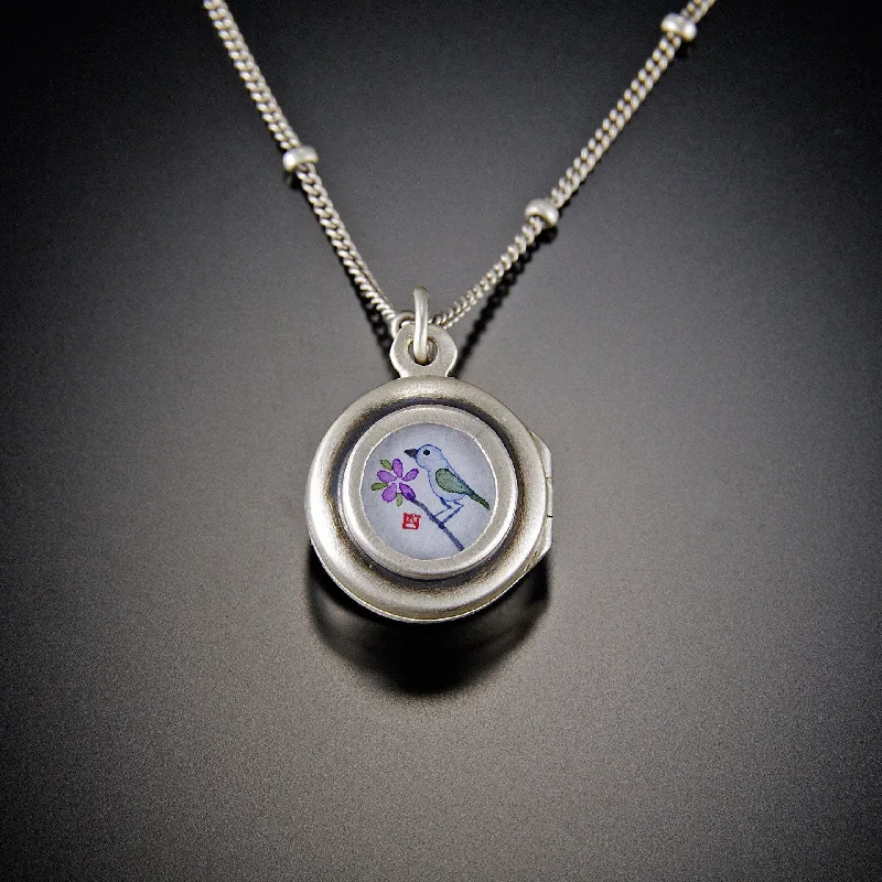 birthstone necklace for women -Tiny Bluebird Locket