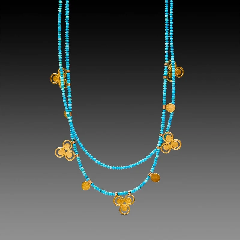 fashion jewelry necklace for women -Turquoise Bead Necklace with 22k Filigree Trios