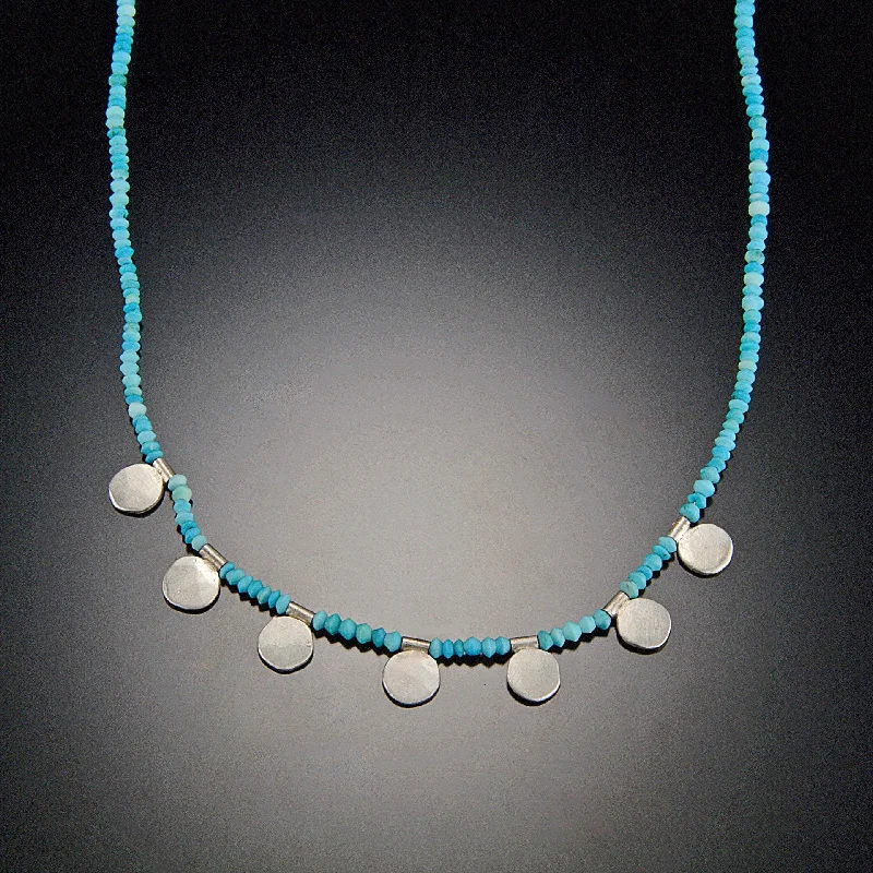 colorful stone necklace for girls -Turquoise Necklace with Sterling Silver Disks