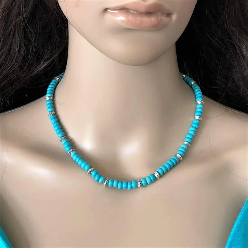 elegant gold necklace for special occasions -Turquoise Blue Magnesite and Silver Beaded Necklace