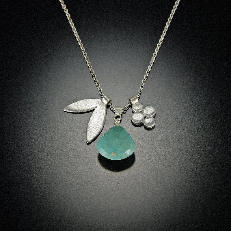 boho style necklace for summer -Turquoise Charm Necklace With Double Leaf and Small Disk