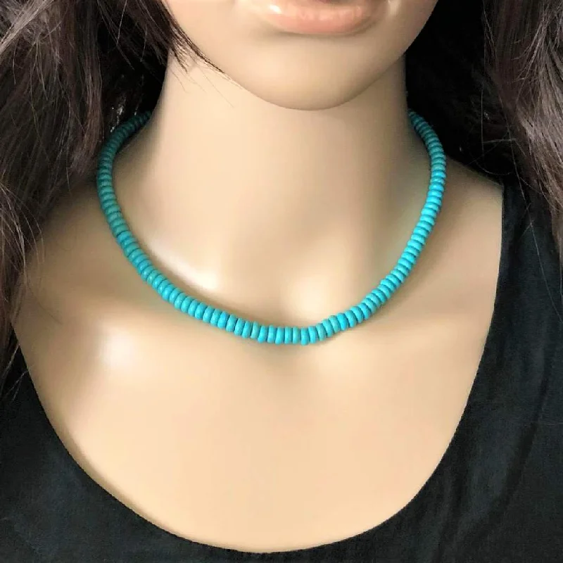 sterling silver heart necklace -Turquoise Howlite Disc Beaded Necklace