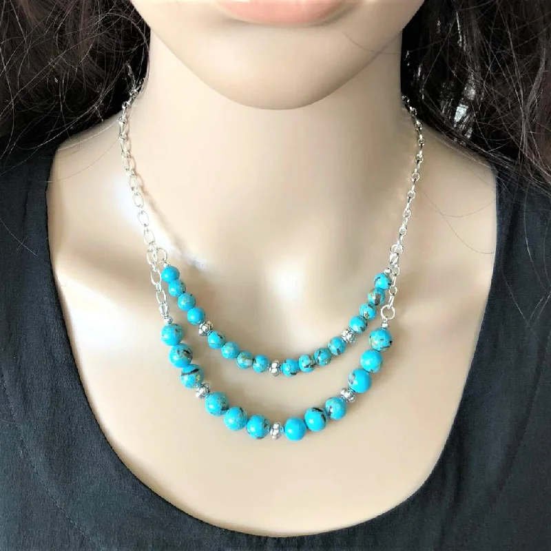 pendant necklace for layering -Turquoise Howlite Layered Necklace