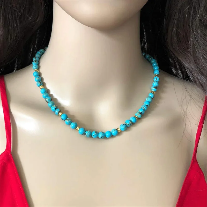 geometric necklace for women -Turquoise Mosaic and Gold Toho Beaded Necklace