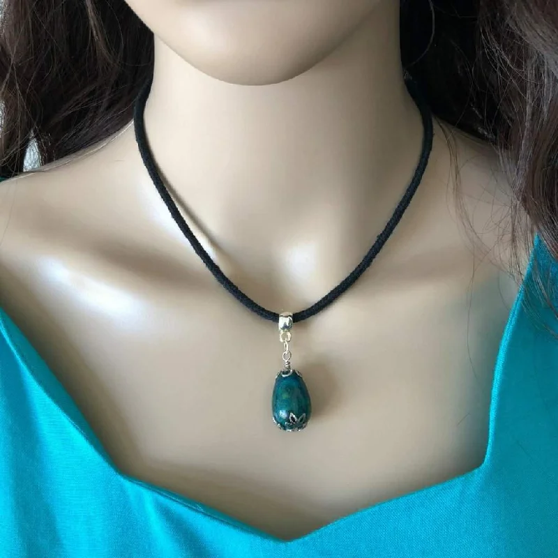 sterling silver heart necklace -Turquoise Teardrop Collar Necklace