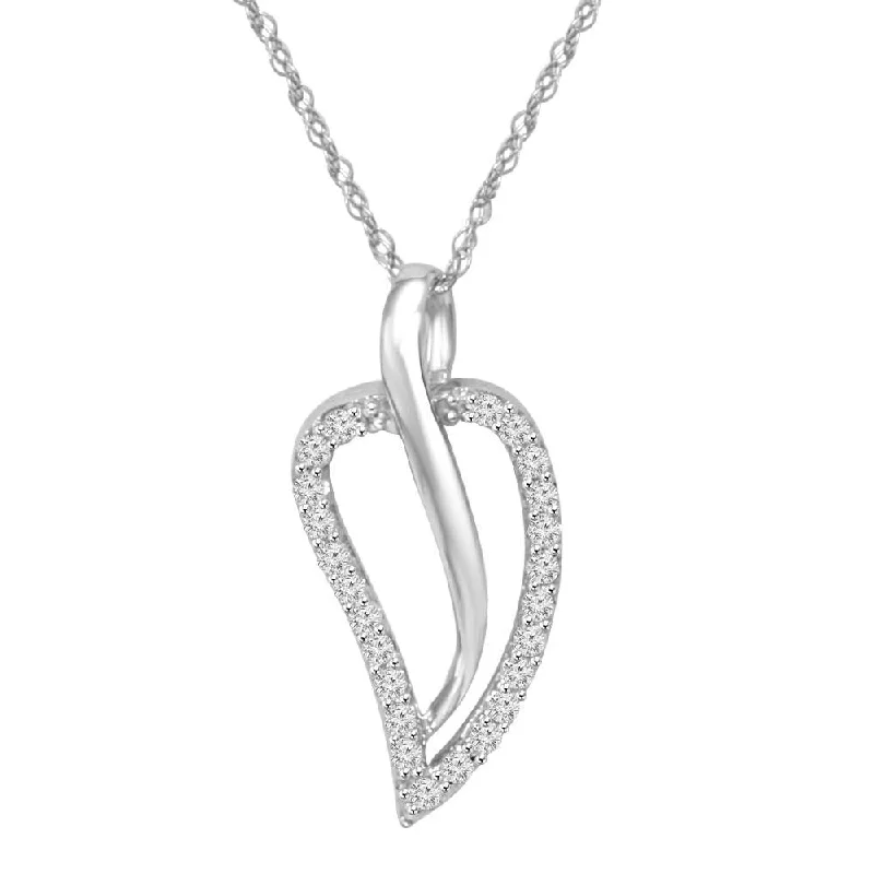 chunky silver necklace for men -White Gold 1/4ct Fancy Contour Genuine Diamond Pendant