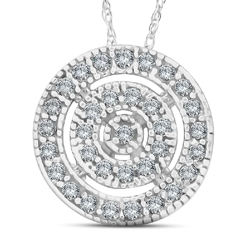 simple silver necklace for men -White Gold 3/8ct Filigree Pave Circle Antique Pendant