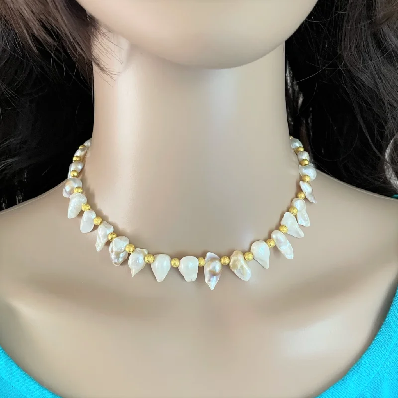 cute pendant necklace for kids -White Pearl and Gold Beaded Necklace