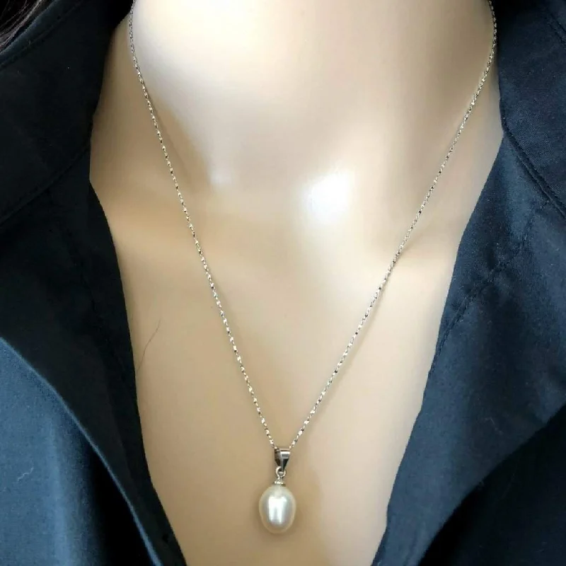 delicate gold necklace for daily wear -White Pearl Drop Sterling Silver Necklace