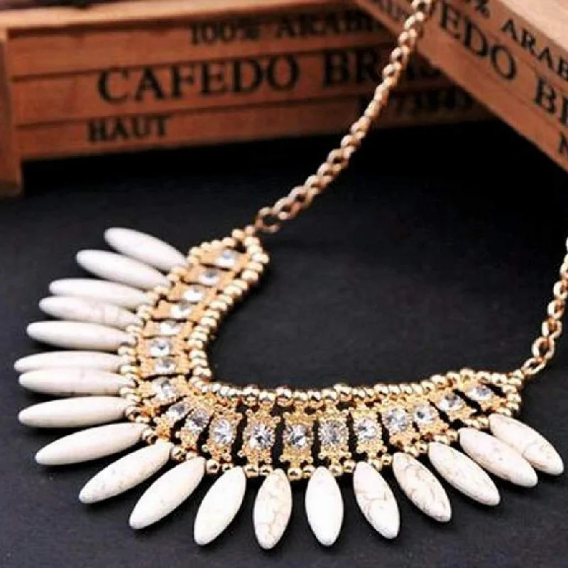 choker necklace for girls -White Stone Fringe Beaded Collar Necklace