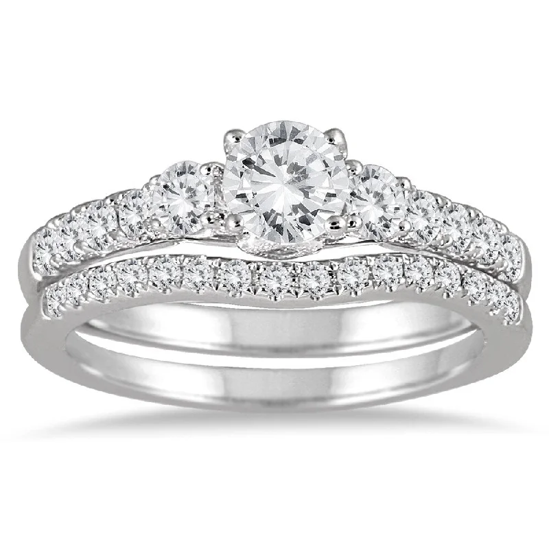 Custom promise rings with engraving-1 1/10 Carat TW Diamond Bridal Set in 14K White Gold