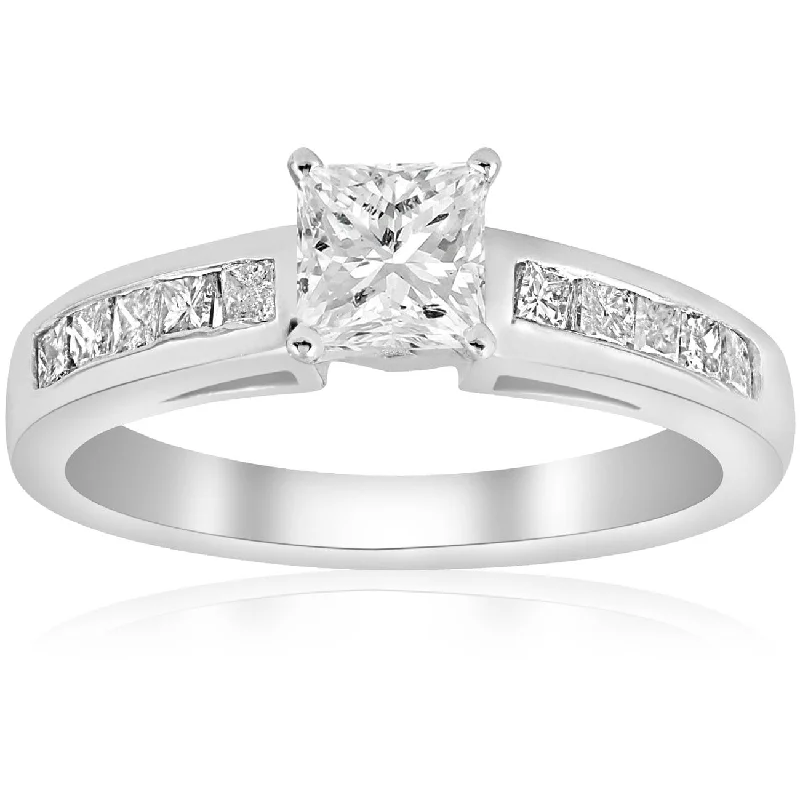 Custom wedding bands with diamonds-1 1/4ct Princess Cut Diamond Engagement Ring 3/4ct ctr 14K White Gold