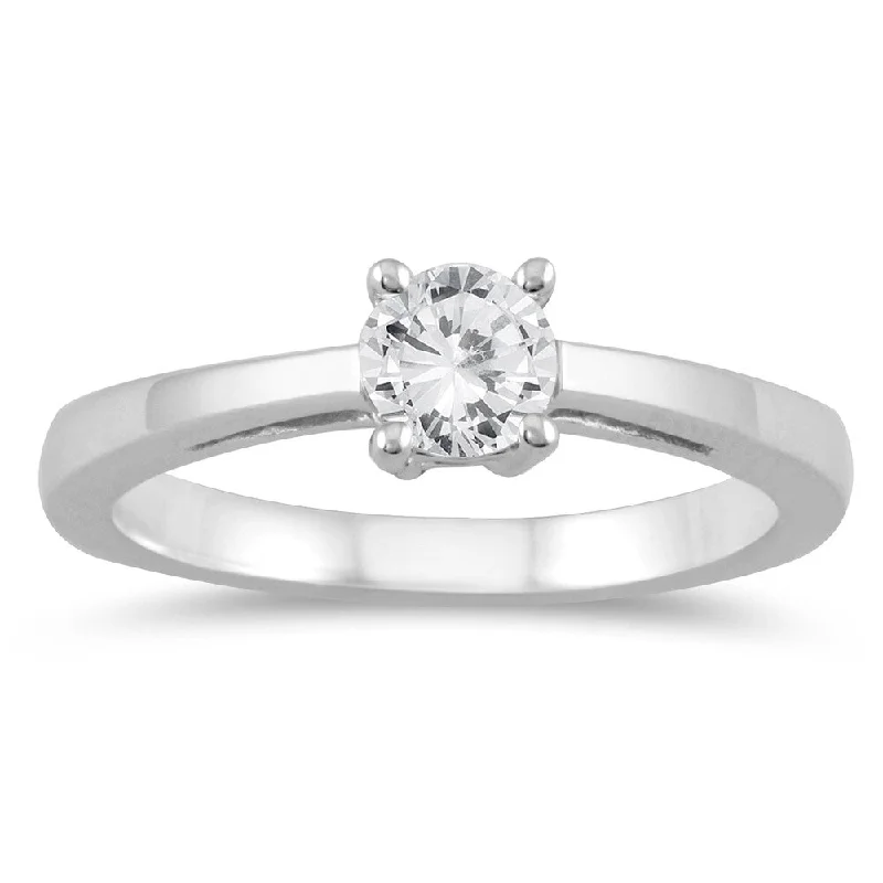 Simple gold rings for women-1/2 Carat Classic Diamond Solitaire Ring in 10K White Gold