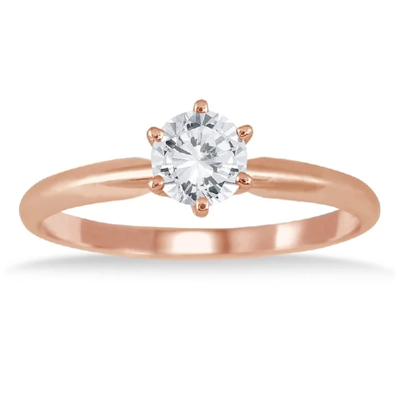 Vintage wedding bands for women-1/2 Carat Diamond Solitaire Ring in 14K Rose Gold