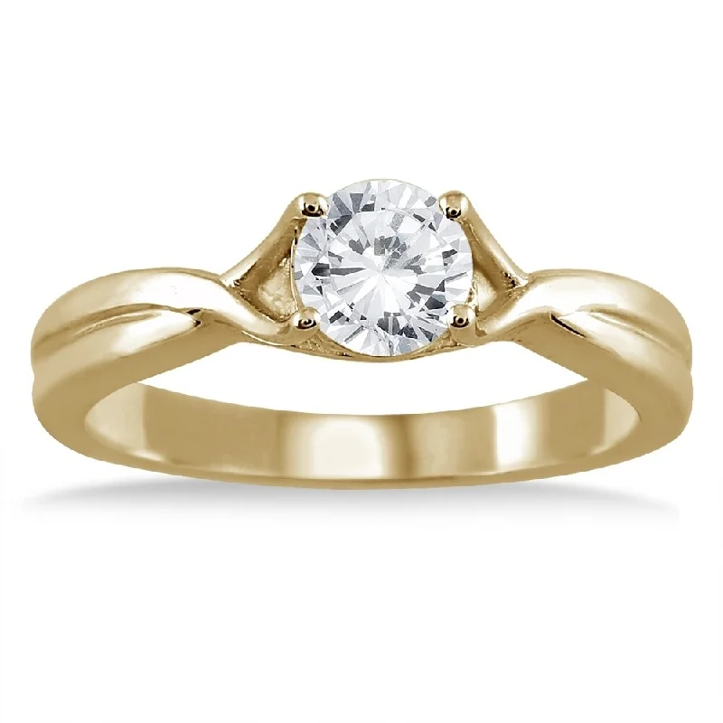 Personalized gemstone rings for her-1/2 Carat Diamond Solitaire Ring in 14K Yellow Gold