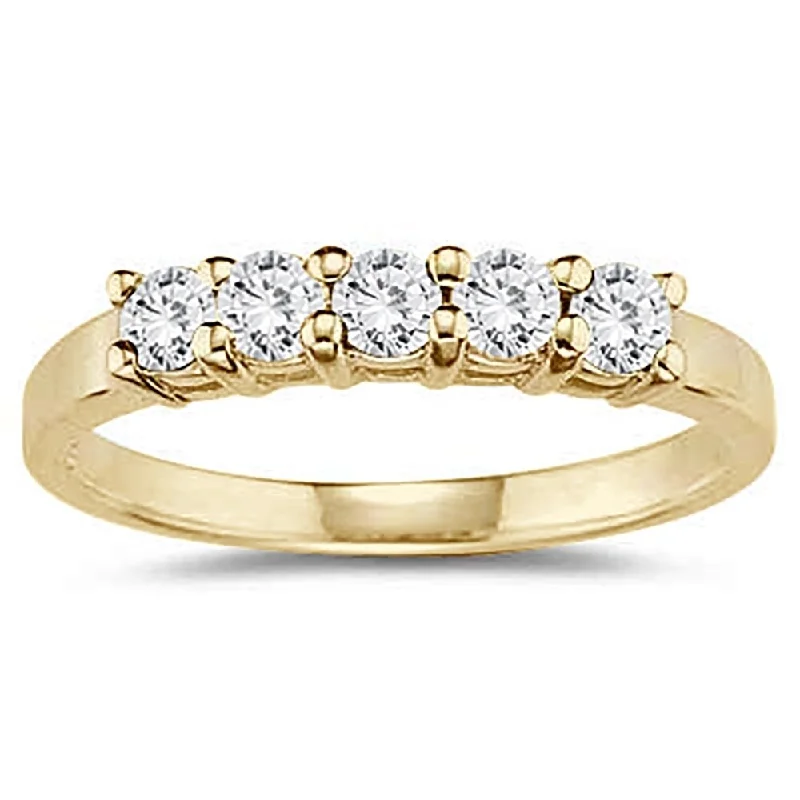 Custom promise rings for couples-1/2 Carat TW 5 Stone White Diamond Ring in 10K Yellow Gold