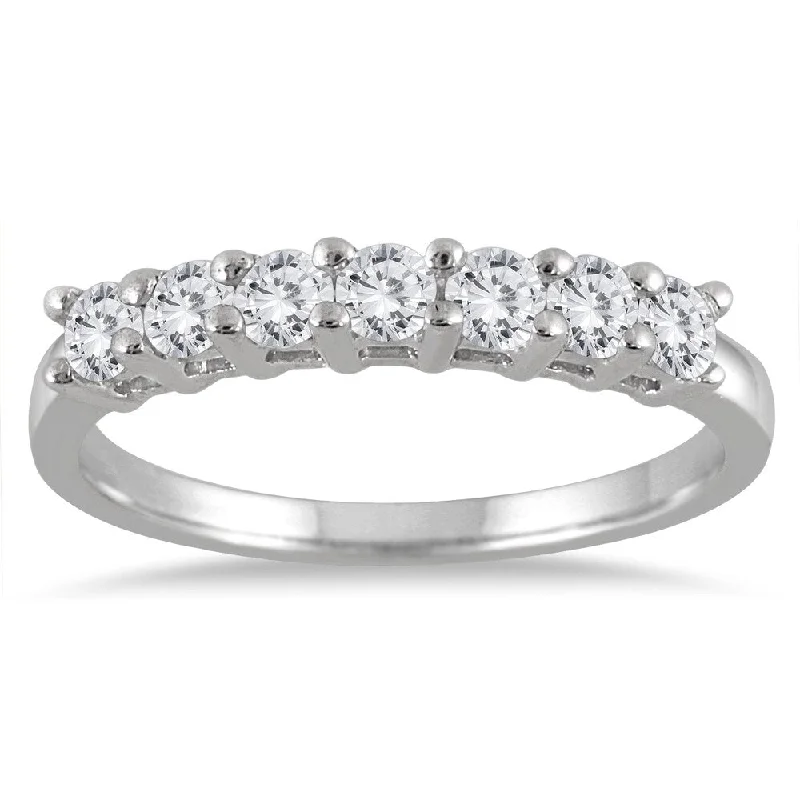 Men's wedding bands with diamonds-1/2 Carat TW 7 Stone Diamond Band in 10K White Gold