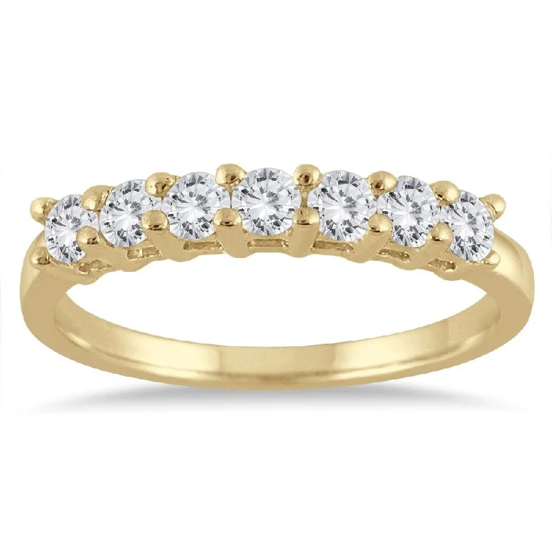 Men’s wedding rings with birthstones-1/2 Carat TW 7 Stone Diamond Band in 10K Yellow Gold