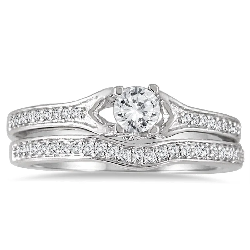 Custom infinity rings for couples-1/2 Carat TW Diamond Bridal Set in 14K White Gold