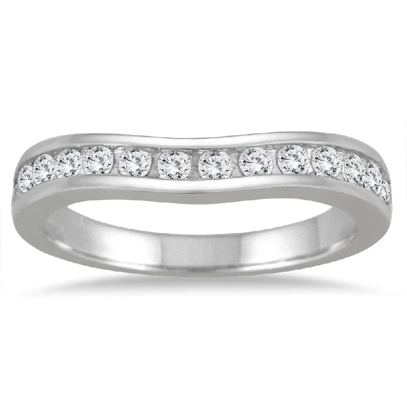 Antique style engagement rings-1/2 Carat TW Diamond Channel Set Curved Band in 10K White Gold