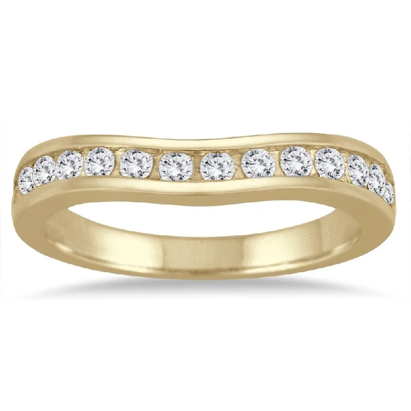 Vintage gold rings for men-1/2 Carat TW Diamond Channel Set Curved Band in 10K Yellow Gold