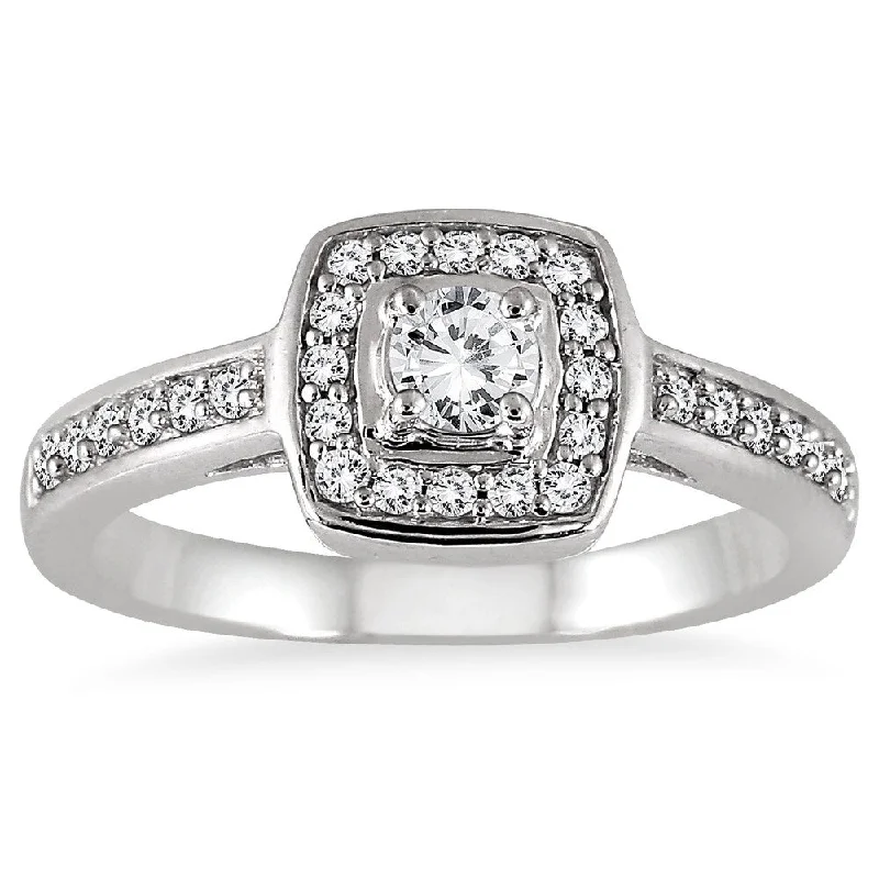 Personalized rings with names-1/2 Carat TW Diamond Halo Ring in 10K White Gold