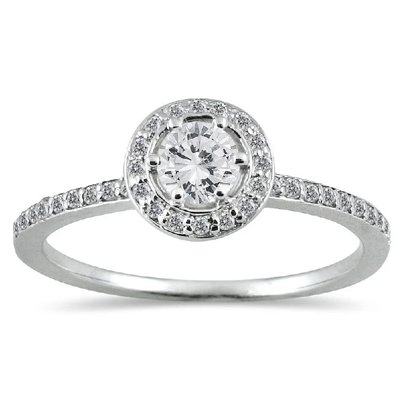 Diamond wedding rings for men-1/2 Carat TW Diamond Halo Ring in 14K White Gold