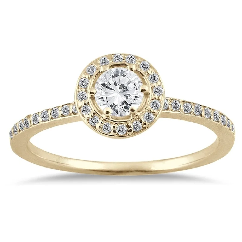 Fashion rings with diamonds for women-1/2 Carat TW Diamond Halo Ring in 14K Yellow Gold