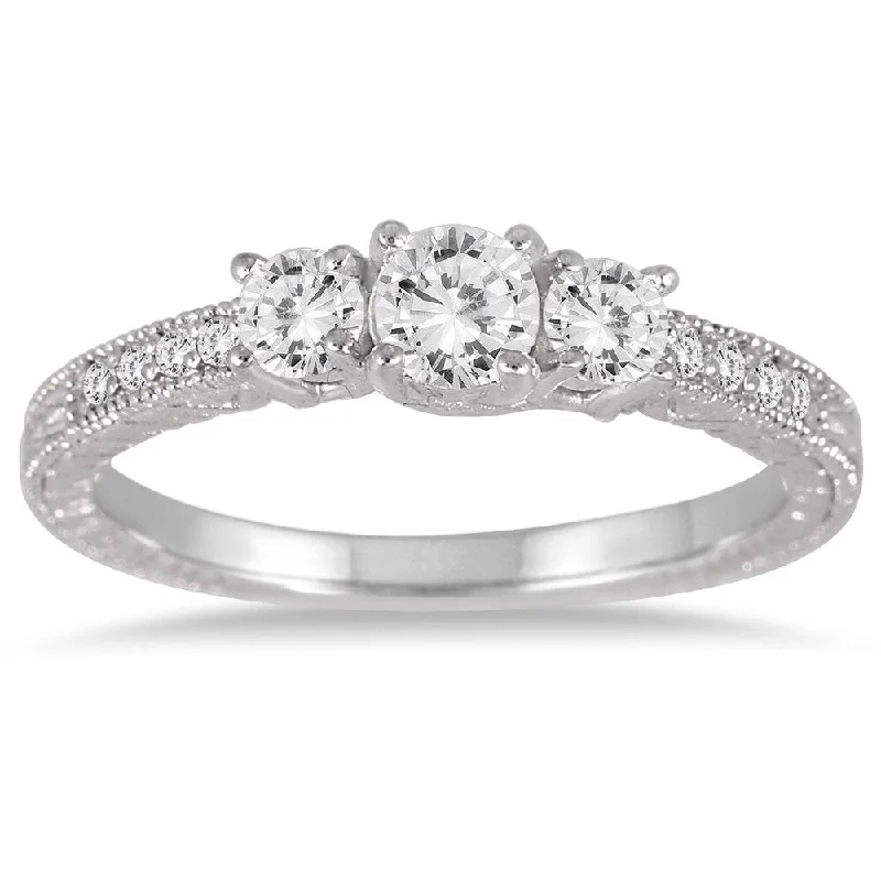 Unique promise rings for men-1/2 Carat TW Diamond Three Stone Ring in 10K White Gold