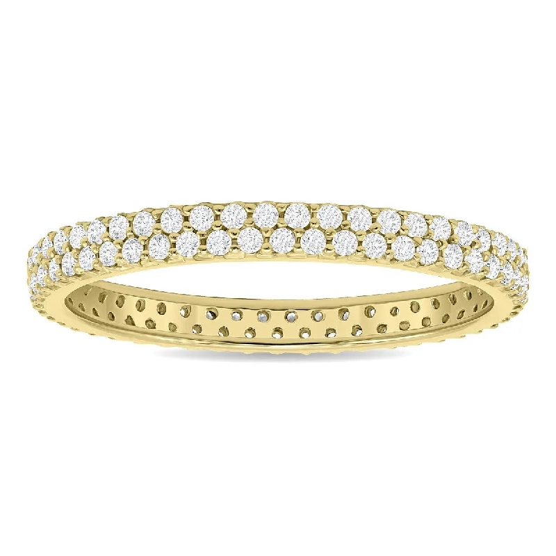 Simple silver wedding bands for women-1/2 Carat TW Double Row Diamond Eternity Band in 10K Yellow Gold