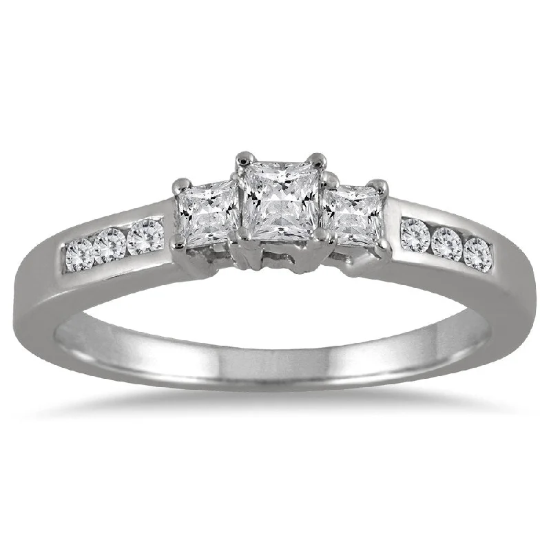 Luxury wedding rings for women-1/2 Carat TW Princess Cut Diamond Three Stone Ring in 10K White Gold