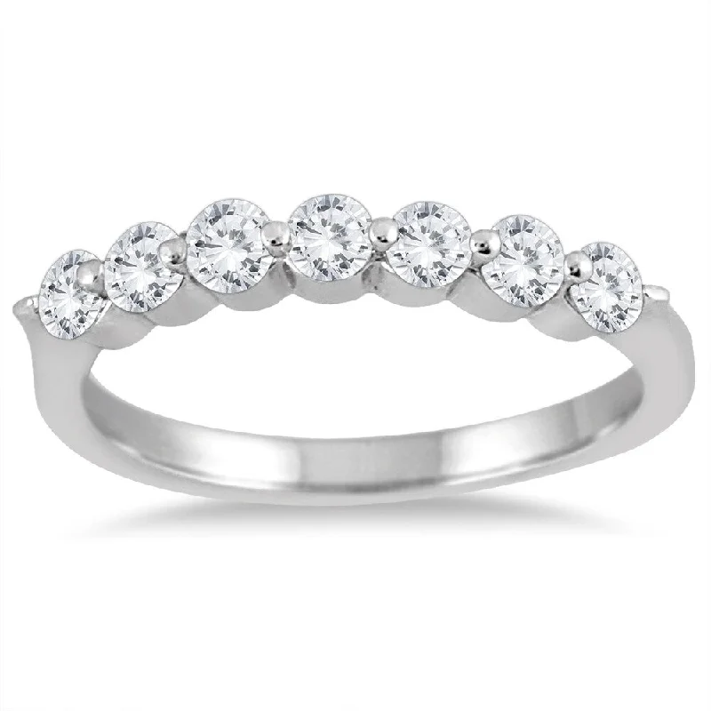 Trendy engagement rings for men-1/2 Carat TW Seven Stone Diamond Wedding Band in 14K White Gold