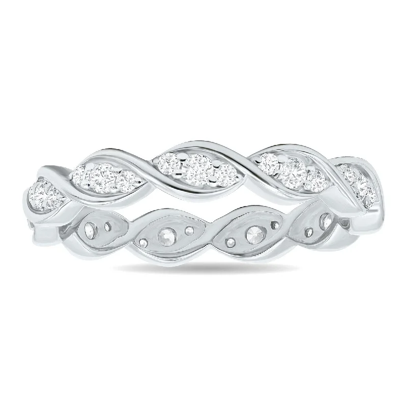 Custom name rings for women-1/2 Carat TW Three Stone Wave Twist Diamond Eternity Band in 10K White Gold