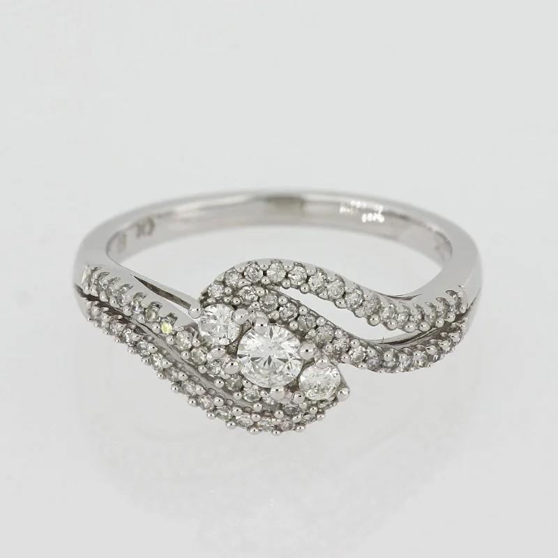 Custom signet rings for wedding bands-1/2ct TDW Diamond 3-stone Bypass Engagement Ring in 10k White Gold by Miadora