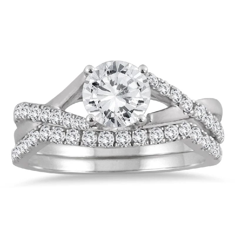 Fashion rings with diamonds for men-1 3/8 Carat TW Diamond Bridal Set in 14K White Gold (J-K Color, I2-I3 Clarity)