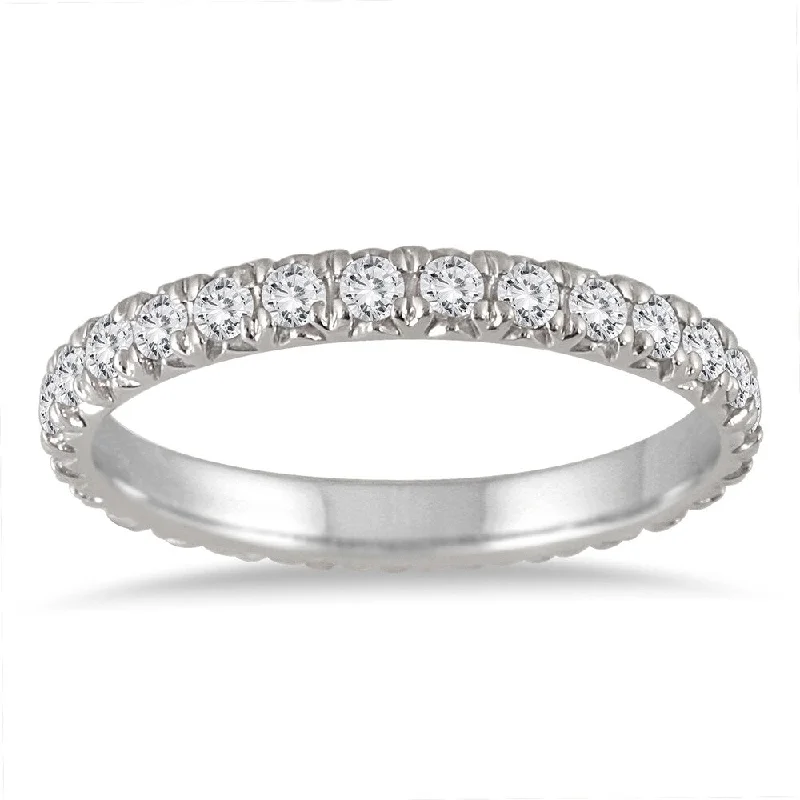 Custom birthstone rings for women-1 3/8 Carat TW Diamond Eternity Wedding Band in 14K White Gold