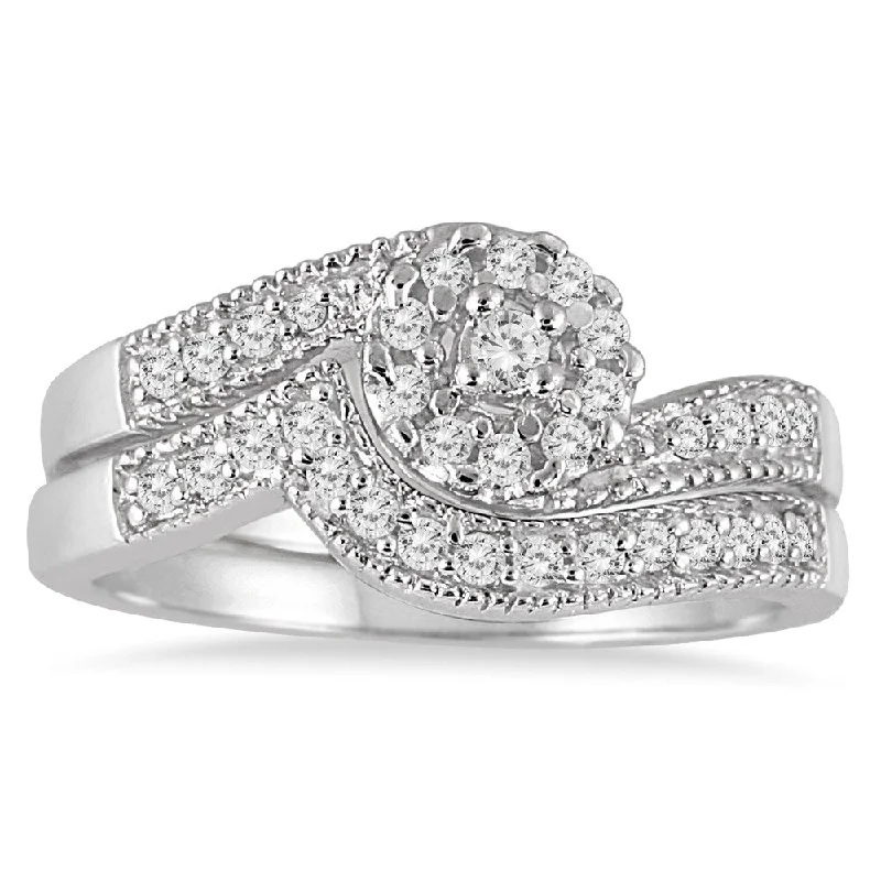 Custom engagement rings with initials-1/3 Carat TW Cluster Diamond Bridal Set in 10K White Gold