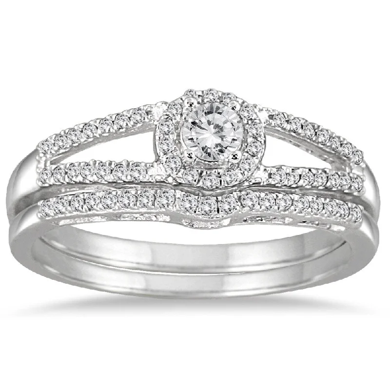 Diamond engagement rings for women-1/3 Carat TW Diamond Split Shank Bridal Set in 10K White Gold