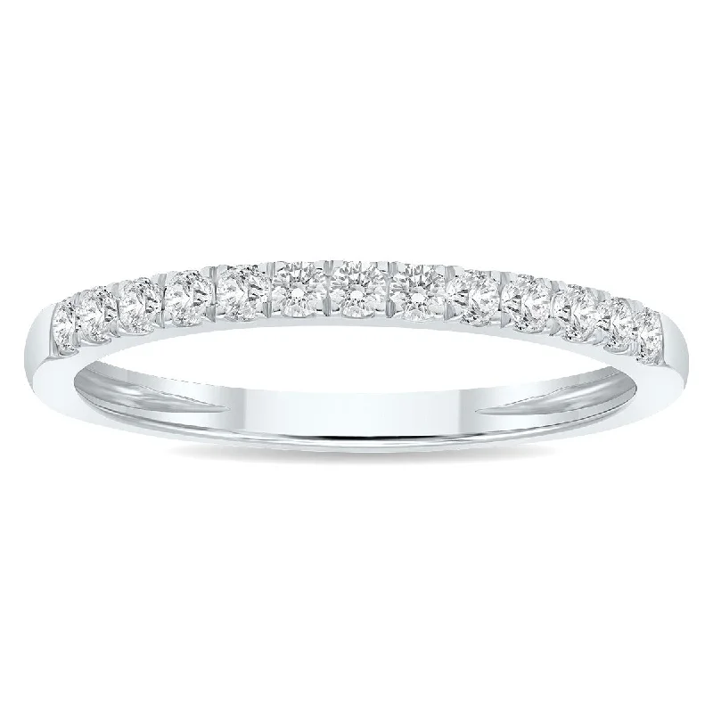 Fashionable stackable rings for women-1/4 Carat TW 2MM Round Diamond Wedding Band in 10K White Gold