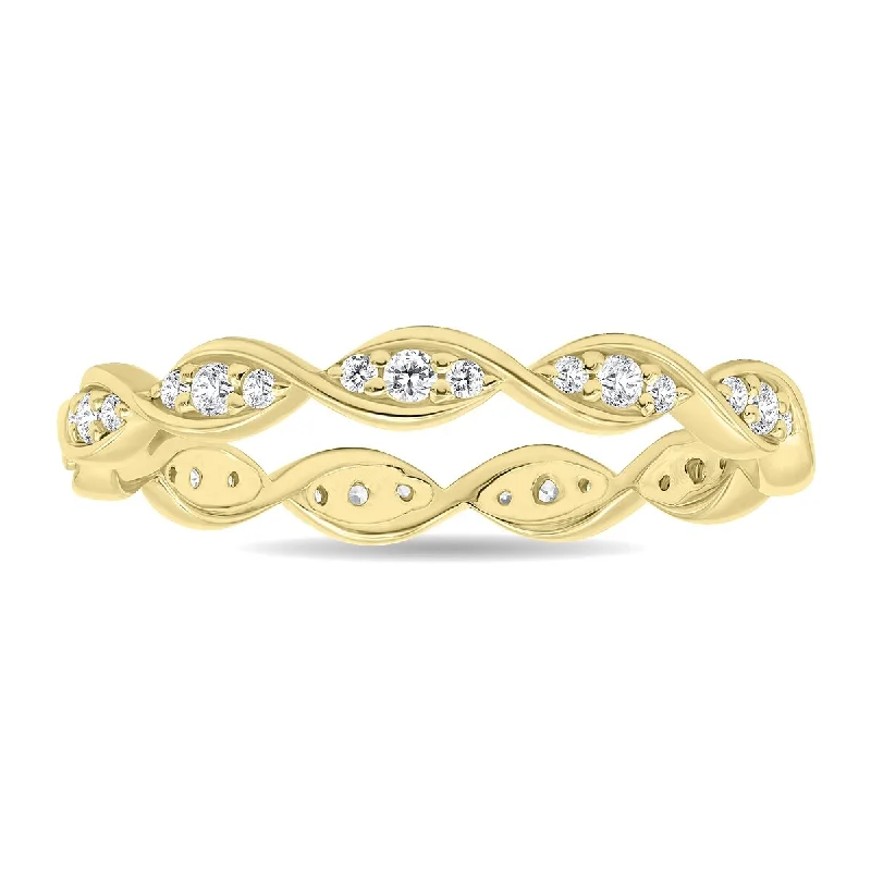 Custom engraved wedding bands-1/4 Carat TW Wave Twist Diamond Eternity Wedding Band in 10K Yellow Gold