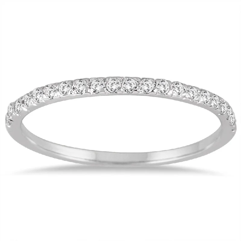 Simple gold promise rings for women-1/5 Carat TW Diamond Wedding Band in 14K White Gold