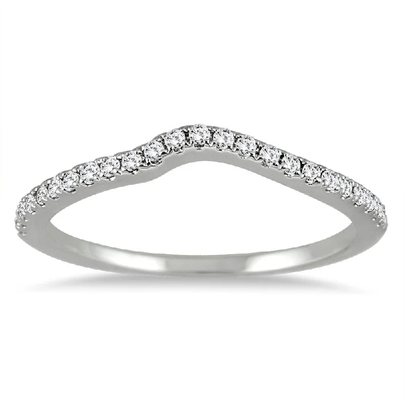 Personalized rings with engraved names-1/6 Carat TW Diamond Curved Wedding Band in 14K White Gold