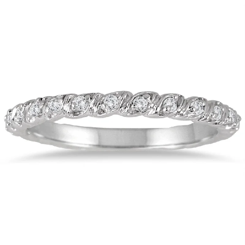 Personalized rings with names-1/6 Carat TW Diamond Wedding Band in 10K White Gold